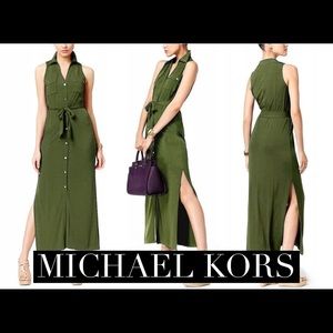 New! Michael Kors army green sleeveless maxi dress with collars & buttons. NWT!!